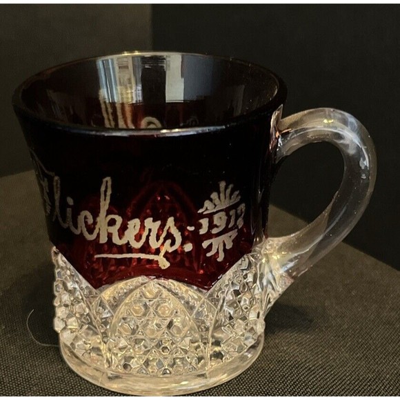 Antique Ruby Flash Glass Tumbler Souvenir Cup  Mystic Flickers 1912 - Picture 1 of 9